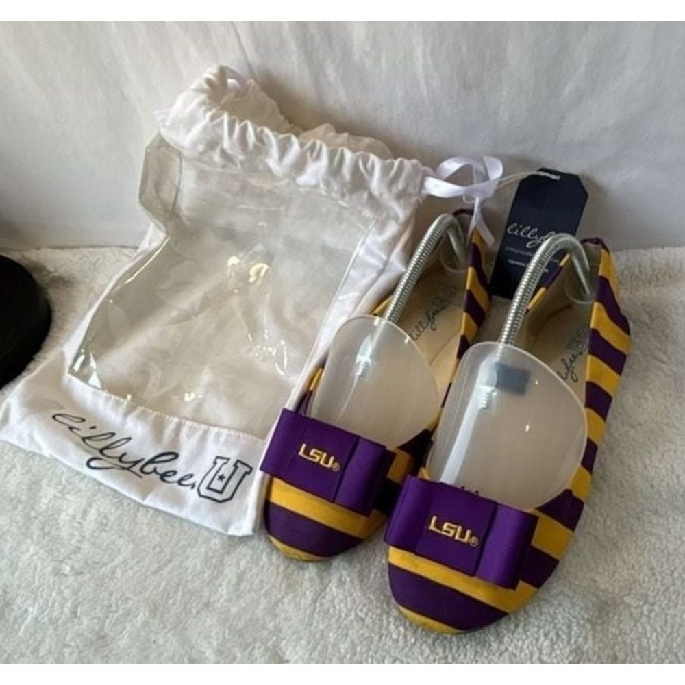 LillyBee U LSU Tigers Women's Signature Striped Flats with Removable Bow